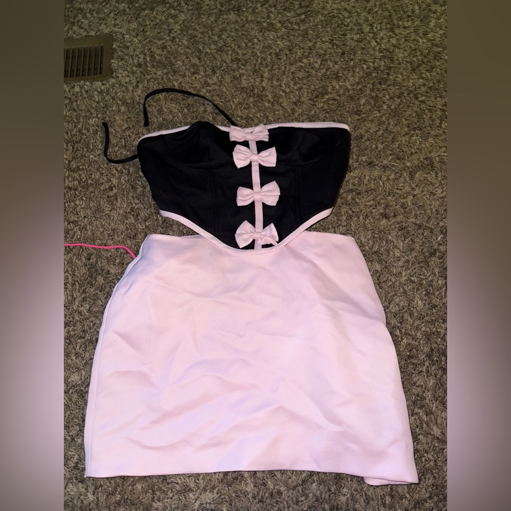 Strapless Black and Pink Dress with Bows